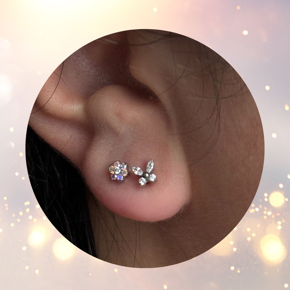 Titanium Threadless Push in Flat Back CZ Flower Earring