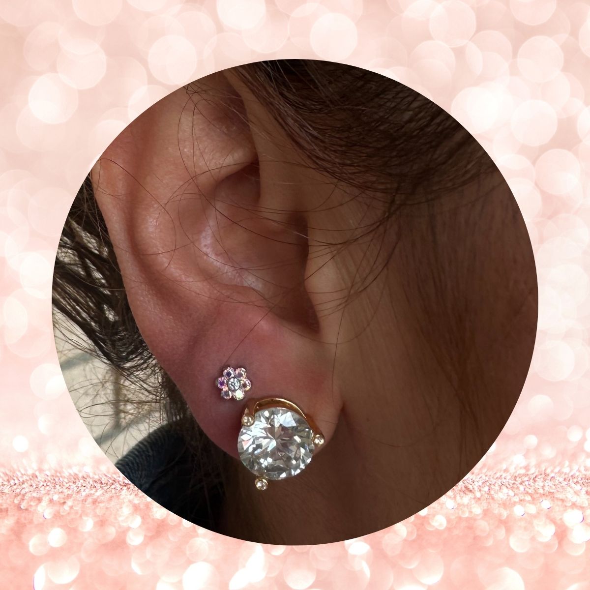 Titanium Threadless Push in Flat Back CZ Flower Earring