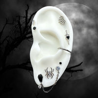 Titanium Threadless Push In Black Heart Dagger Earring