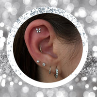 Titanium Threadless Push in Flat Back CZ Butterfly Earring