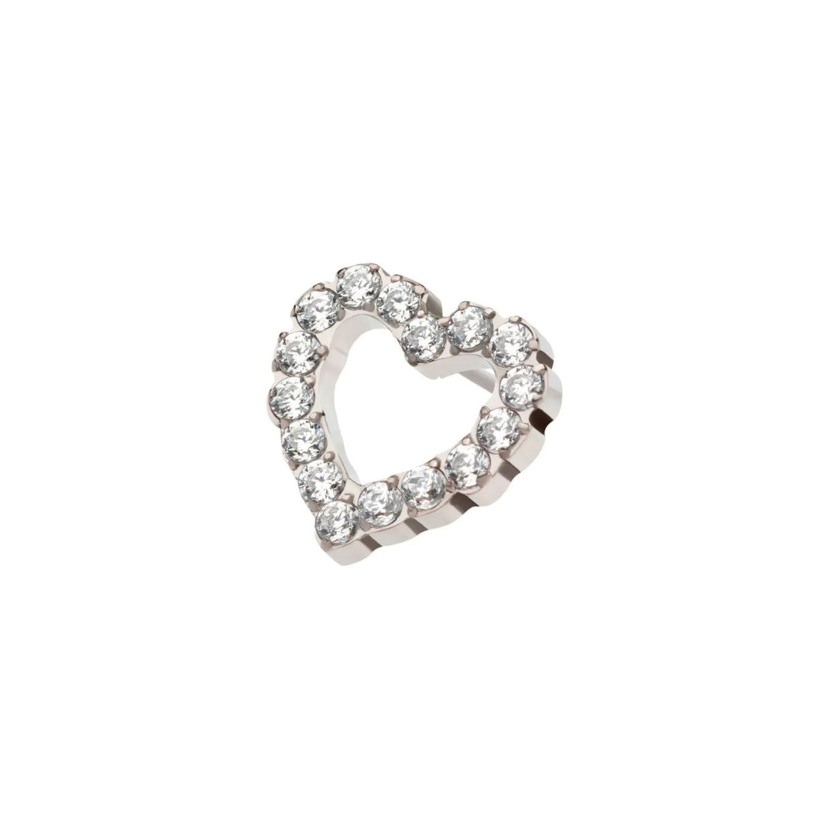 Titanium Threadless Push In Flat Back Open CZ Heart Earring