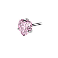 Titanium Threadless Push In Flat Back CZ Heart Earring