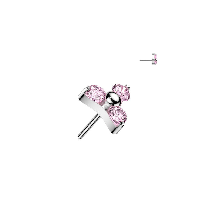 Titanium Threadless Push In Flat Back Pink CZ Trinity Earring