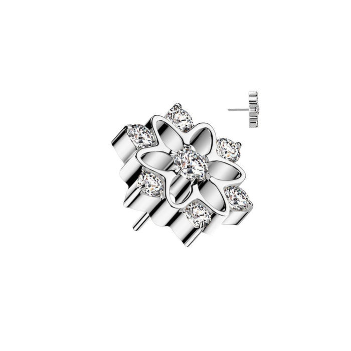 Titanium Threadless Flat Back 6 Pointed CZ Snowflake Earring