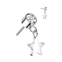 Titanium Threadless Push In Flat Back CZ Bezel and Star Dangle Earring