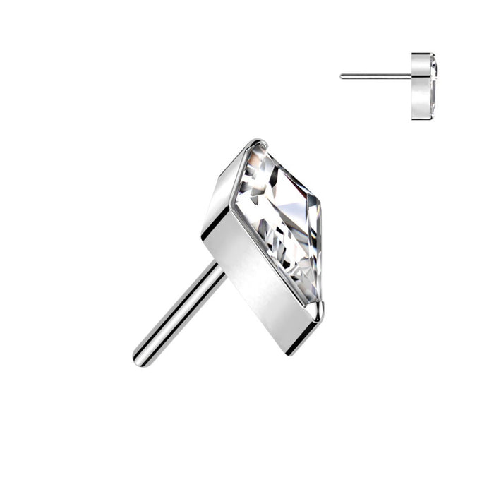 Titanium Threadless Push In Flat Back Diamond Shape CZ Earring