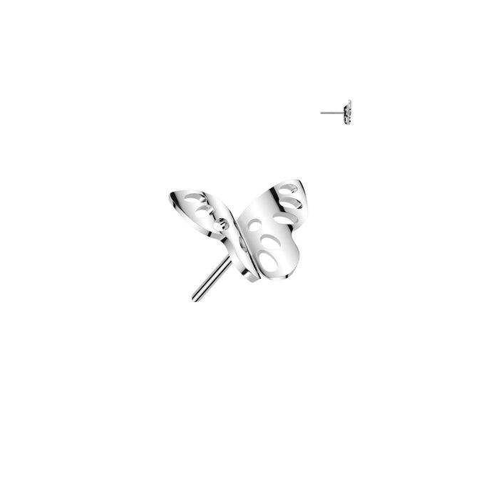 Titanium Threadless Flat Back Flying Butterfly Earring