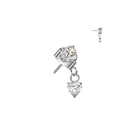 Titanium Threadless Flat Back CZ Heart Dangle Earring
