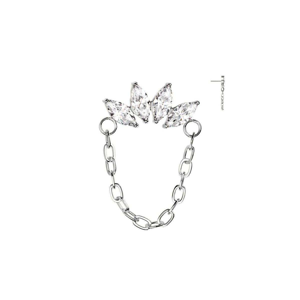 Titanium Threadless Flat CZ Marquis Fan with Chain Earring