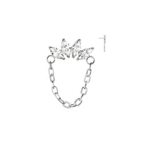 Titanium Threadless Flat CZ Marquis Fan with Chain Earring