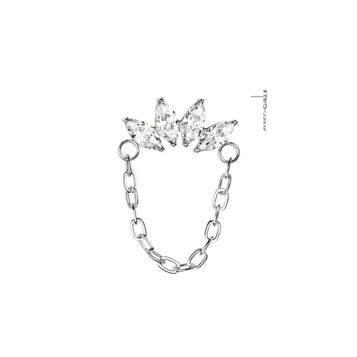 Titanium Threadless Flat CZ Marquis Fan with Chain Earring