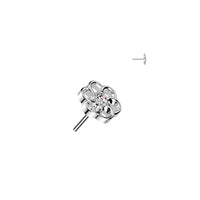 Titanium Threadless Flat Back CZ Center Round Petal Flower Earring
