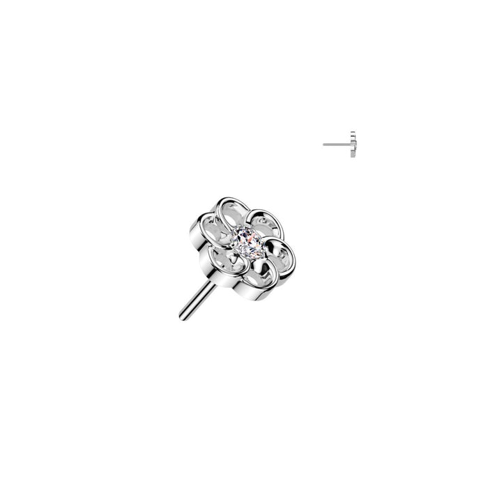 Titanium Threadless Flat Back CZ Center Round Petal Flower Earring