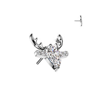 Titanium Threadless Flat Back CZ Reindeer Earring