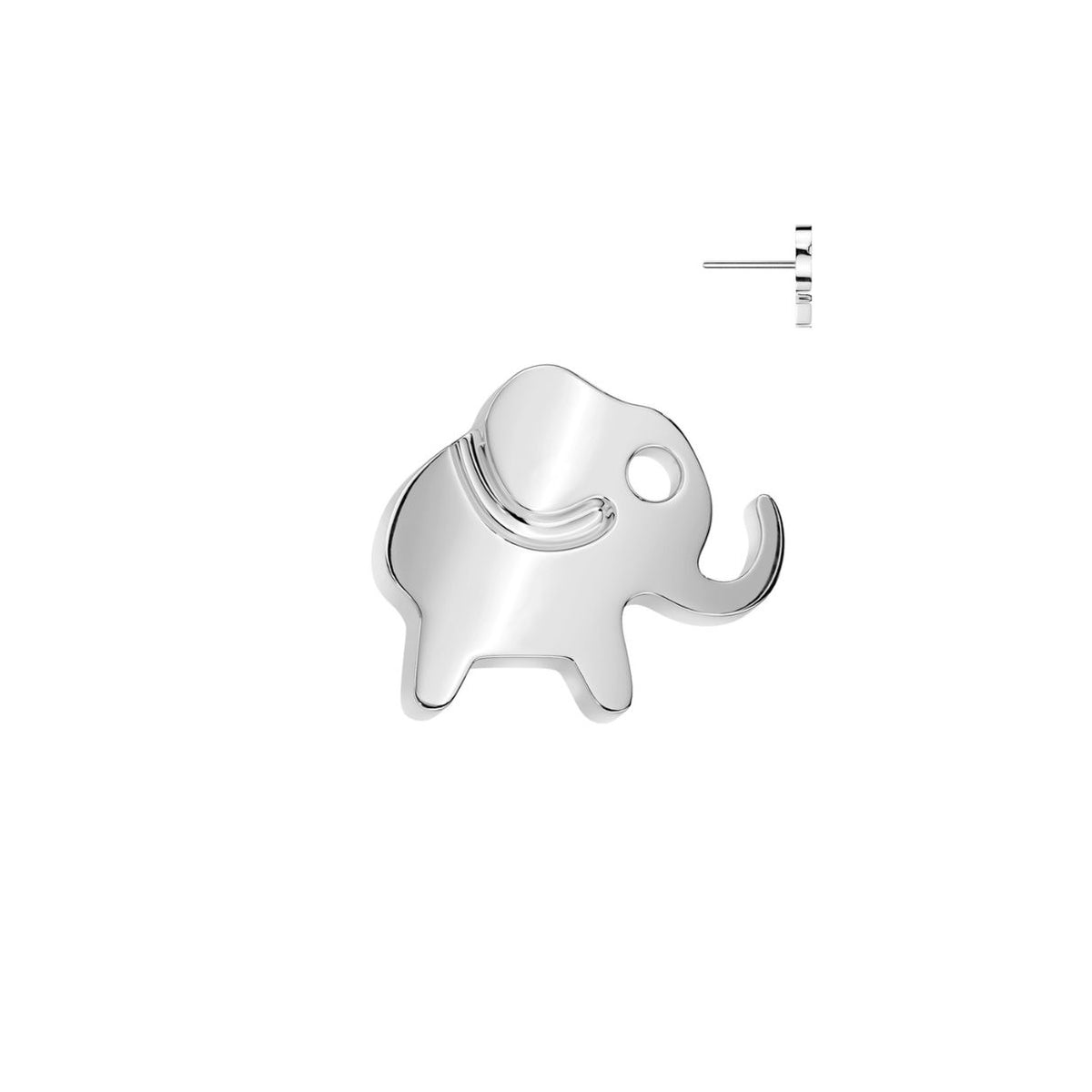 Titanium Threadless Flat Back Elephant Earring