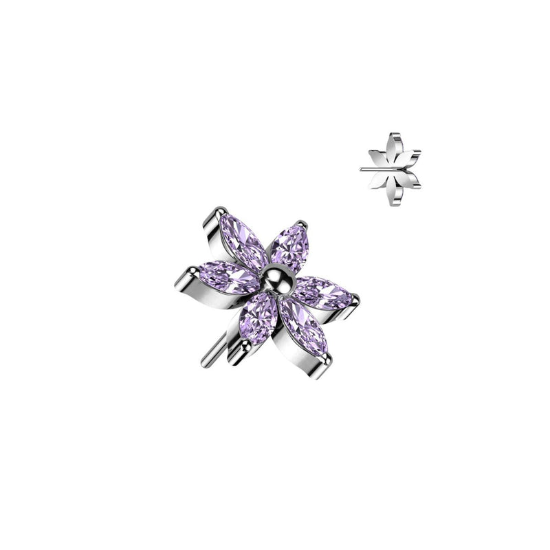 Titanium Threadless Flat Back CZ Pointed Petal Flower Earring