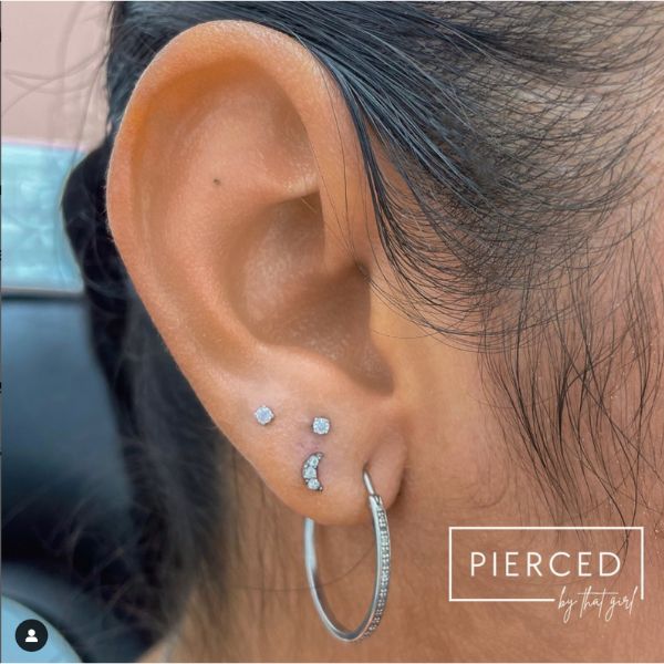 Stacked Lobe Piercing Justine Mr. Inkwells Tattoo and Piercing
