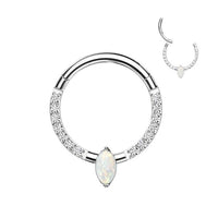 Titanium CZ Hinged Hoop with Opal Marquise