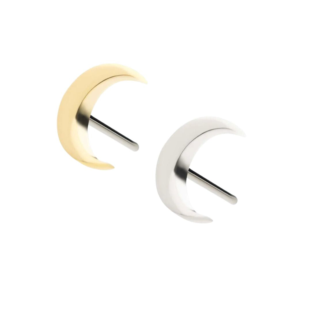 Classic 14K Gold Threadless Crescent Moon Earring with Titanium Flat Back Earring