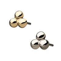 14K Gold Threadless Tri-Ball Earring with Titanium Flat Back Earring