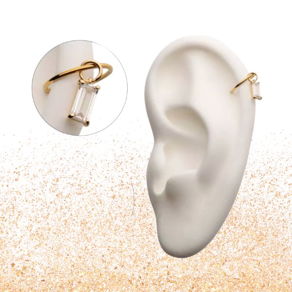 14K Gold CZ Baguette Earring Charm