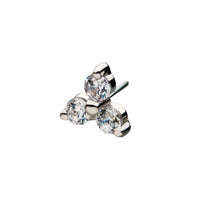 14K Gold Threadless CZ Trinity Earring with Flat Back Titanium Backing