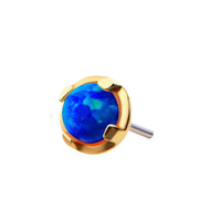 14K Gold Threadless 3mm Blue Opal Earring with Titanium Flat Back Earring