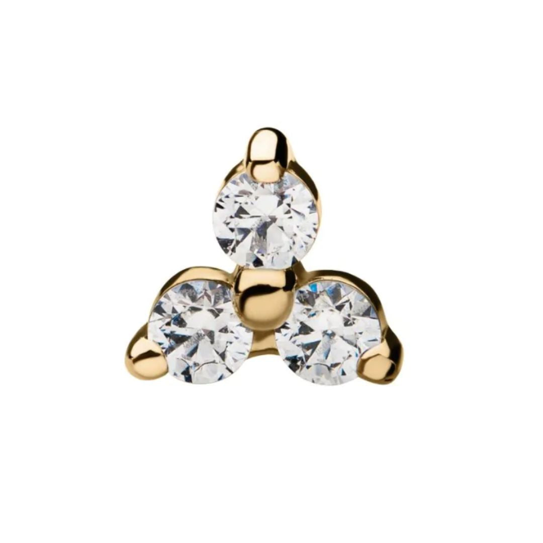 14K Gold Threadless CZ Trinity Earring with Titanium Flat Back Earring