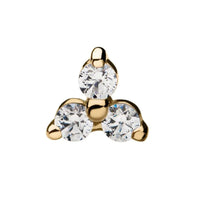 14K Gold Threadless CZ Trinity Earring with Flat Back Titanium Backing