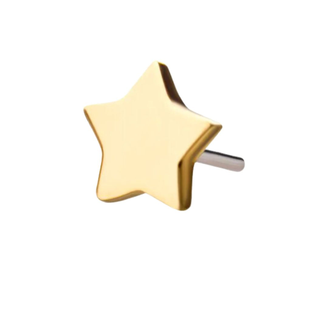 Classic 14K Gold Threadless Star Earring with Titanium Flat Back Earring