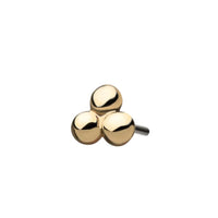 14K Gold Threadless Tri-Ball Earring with Titanium Flat Back Earring