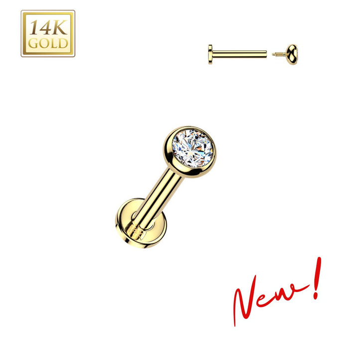 14K Gold Internally Threaded Flat Back CZ Bezel Earring