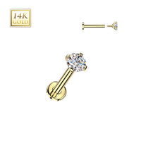 14K Gold Internally Threaded Flat Back CZ Prong Earring