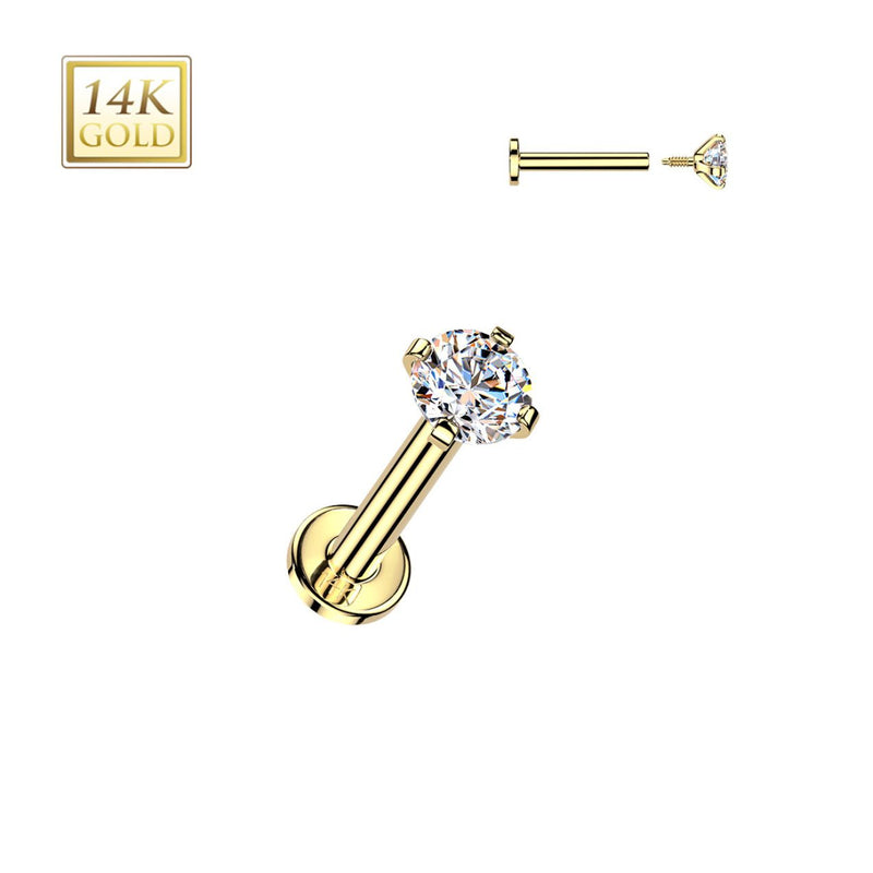 14K Gold Internally Threaded Flat Back CZ Prong Earring