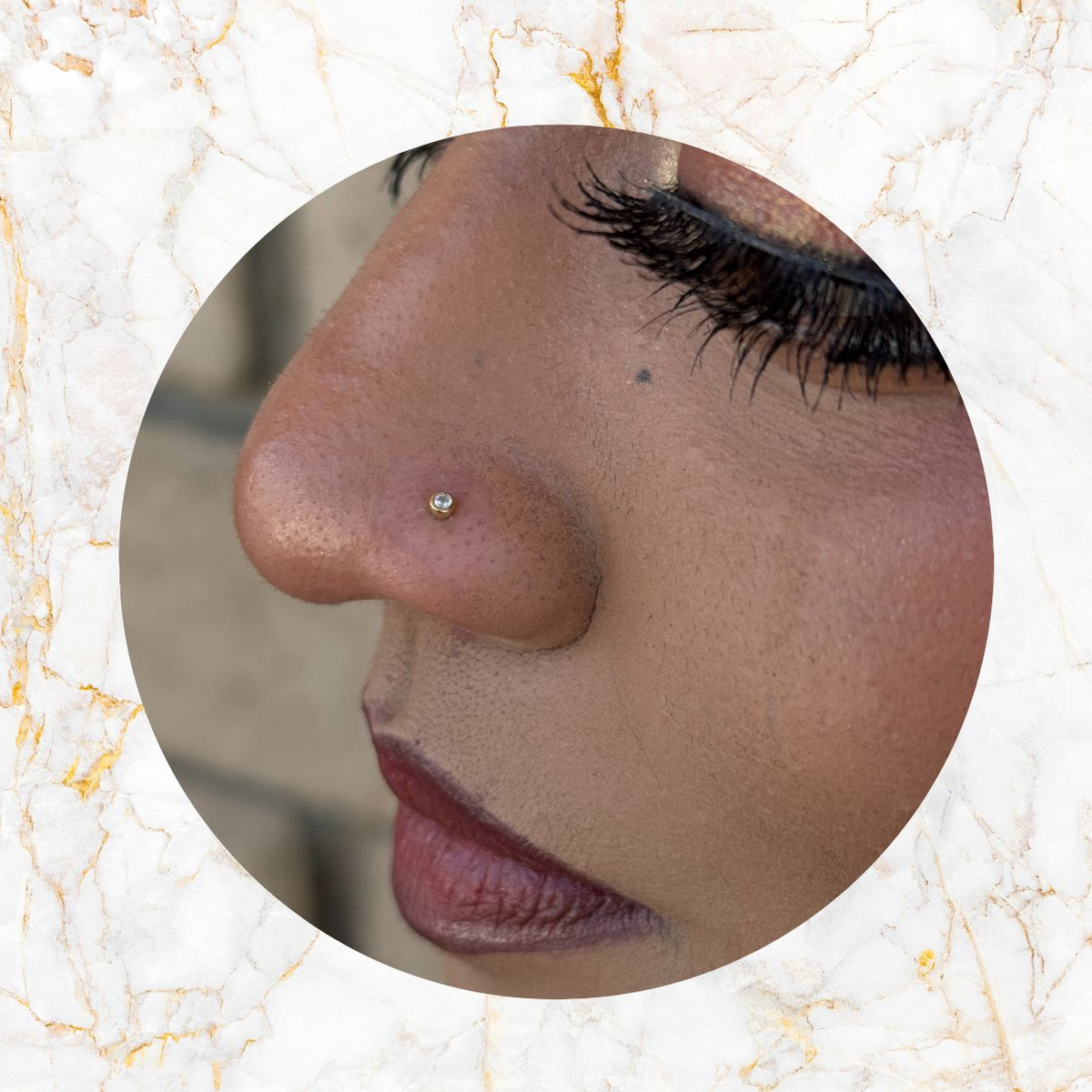 Classic 14K Gold Threadless CZ Bezel Earring with Titanium Flat Back Earring