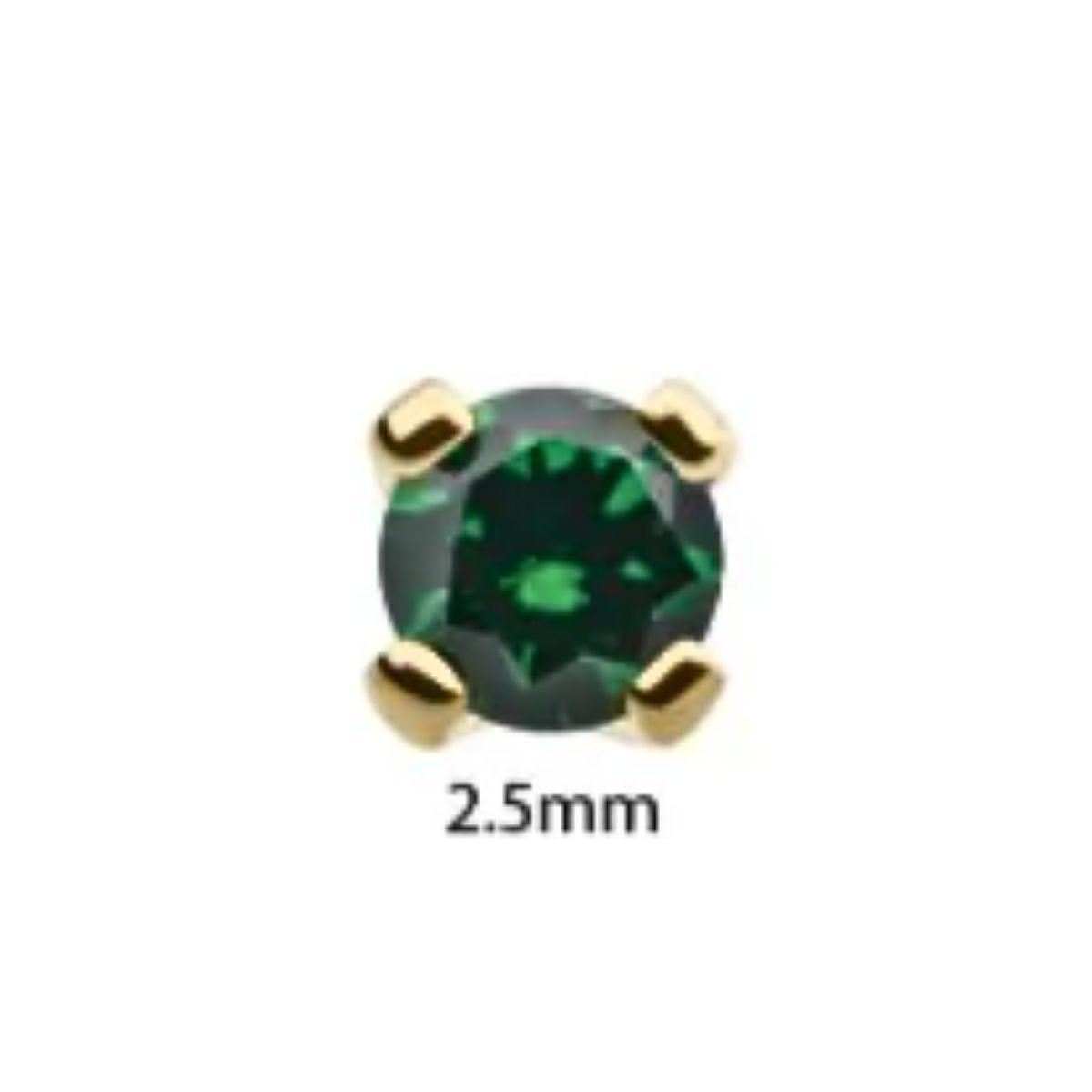 14K Gold Threadless Green CZ Prong Earring with Titanium Flat Back