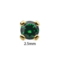 14K Gold Threadless Green CZ Prong Earring with Titanium Flat Back