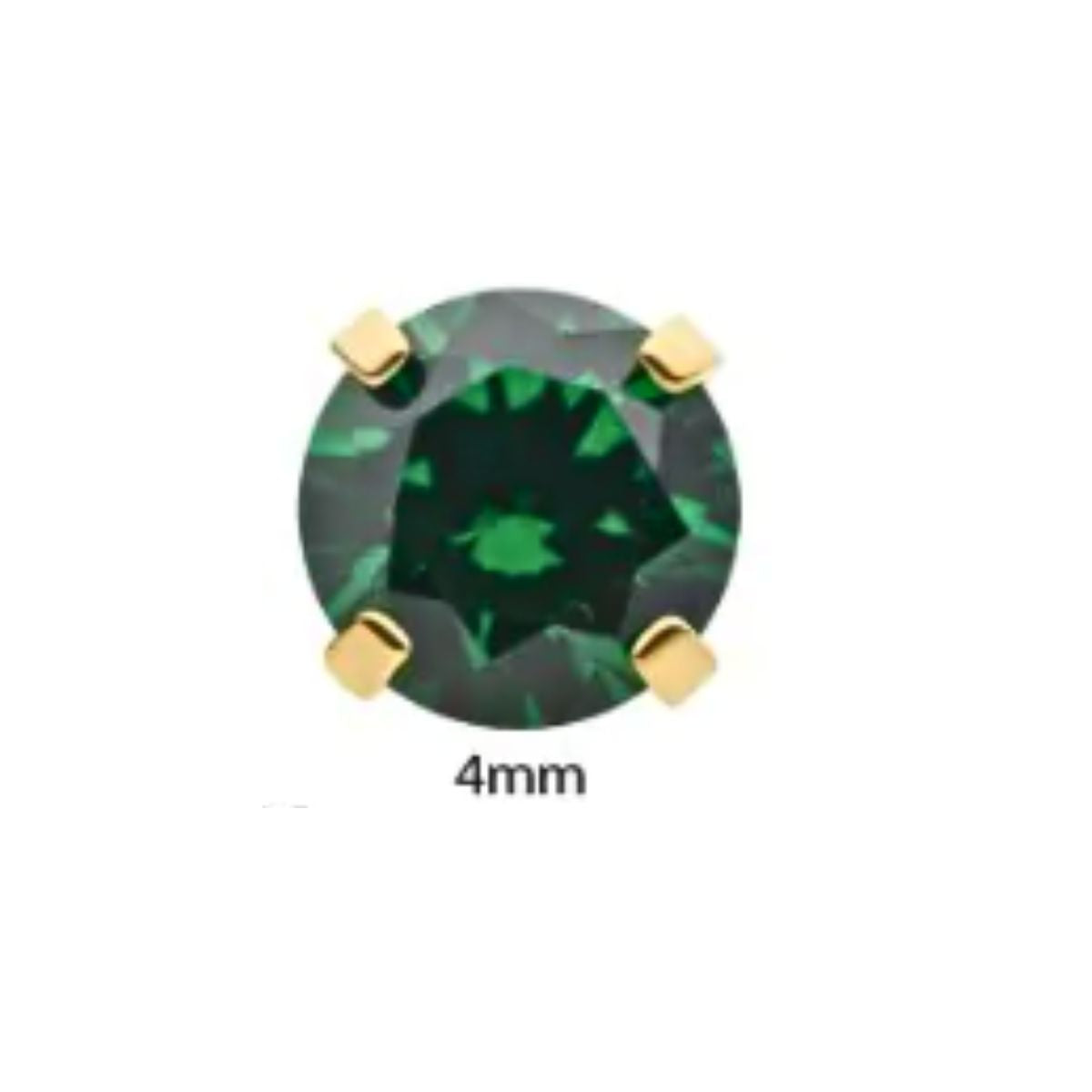 14K Gold Threadless Green CZ Prong Earring with Titanium Flat Back