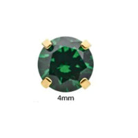 14K Gold Threadless Green CZ Prong Earring with Titanium Flat Back