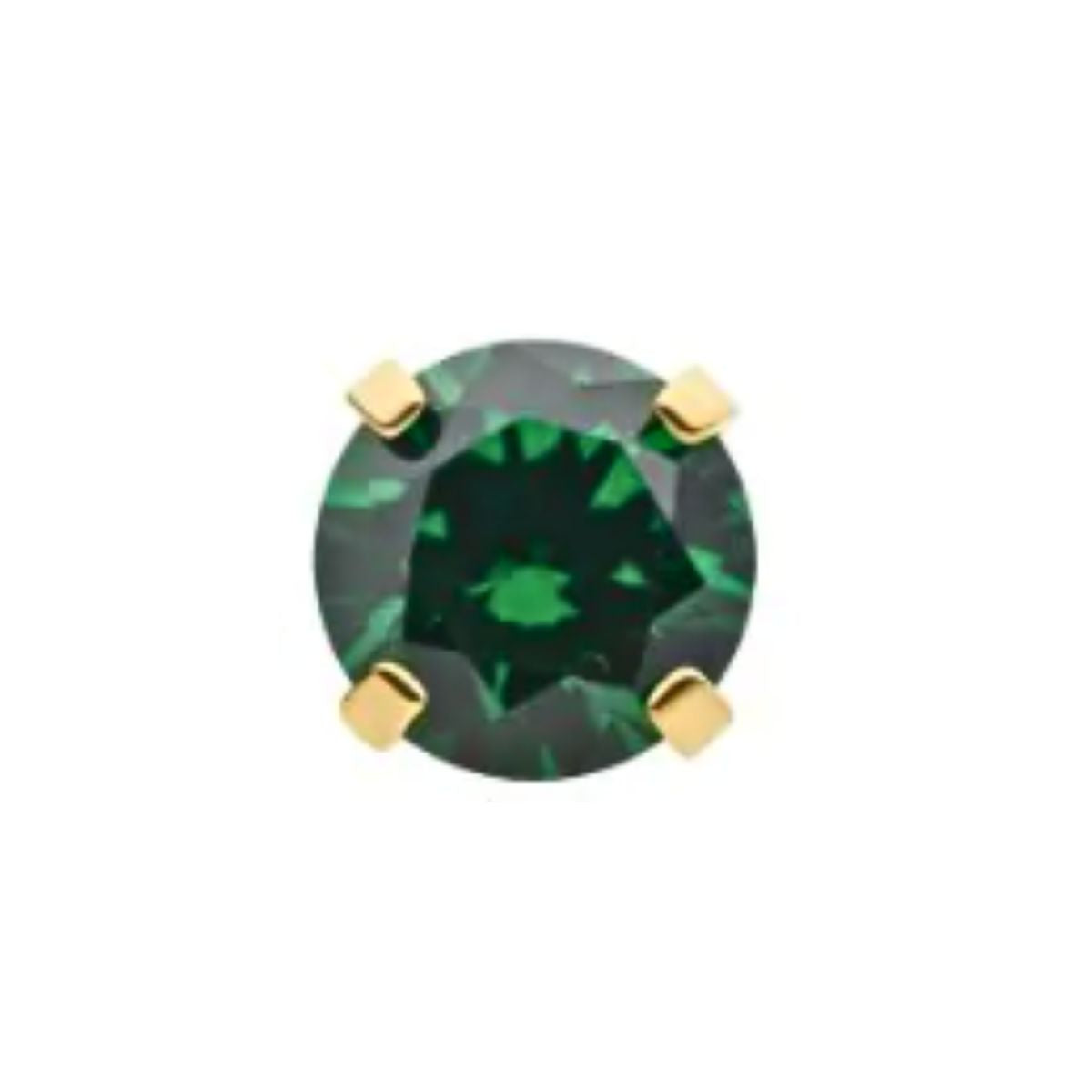 14K Gold Threadless Green CZ Prong Earring with Titanium Flat Back