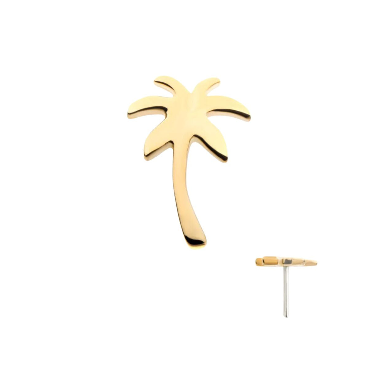 14K Gold Threadless Flat Back Palm Tree Earring with Titanium Backing