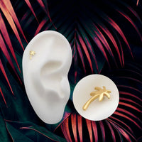 14K Gold Threadless Flat Back Palm Tree Earring with Titanium Backing