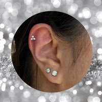 14K Gold Threadless CZ Trinity Earring with Flat Back Titanium Backing