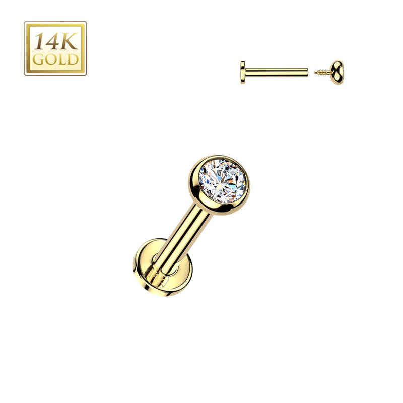 14K Gold Internally Threaded Flat Back CZ Bezel Earring