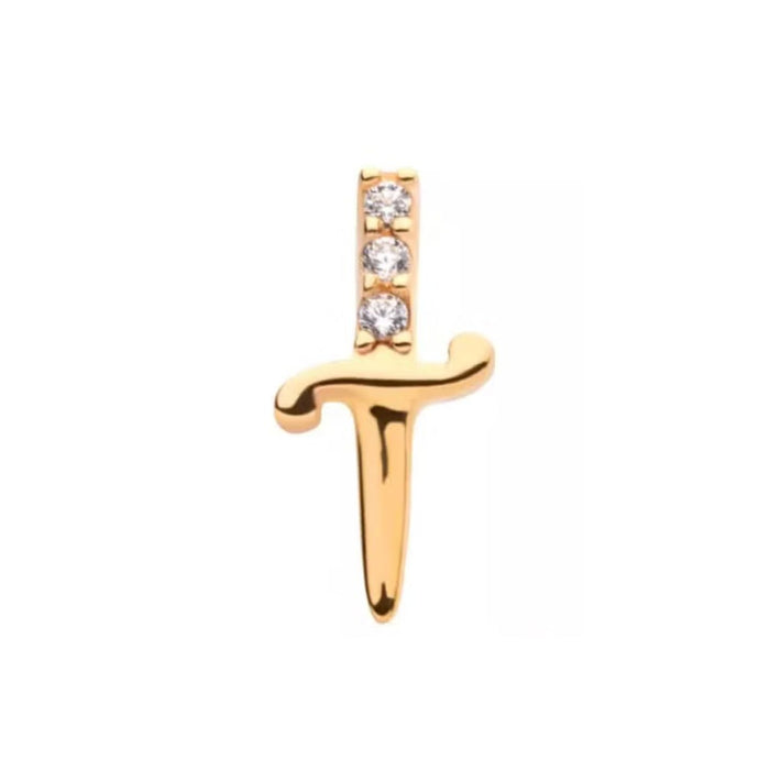 14K Gold Threadless Dagger with CZ Handle Earring with Titanium Backing