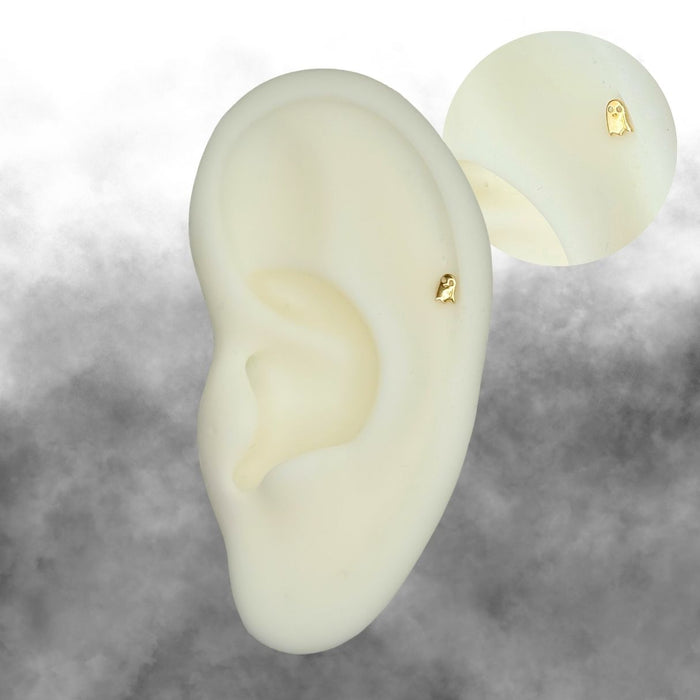 14K Gold Threadless Push In Ghost with Titanium Backing