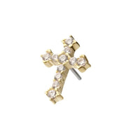 14K Gold Threadless Flat Back CZ Cross Earring with Titanium Backing