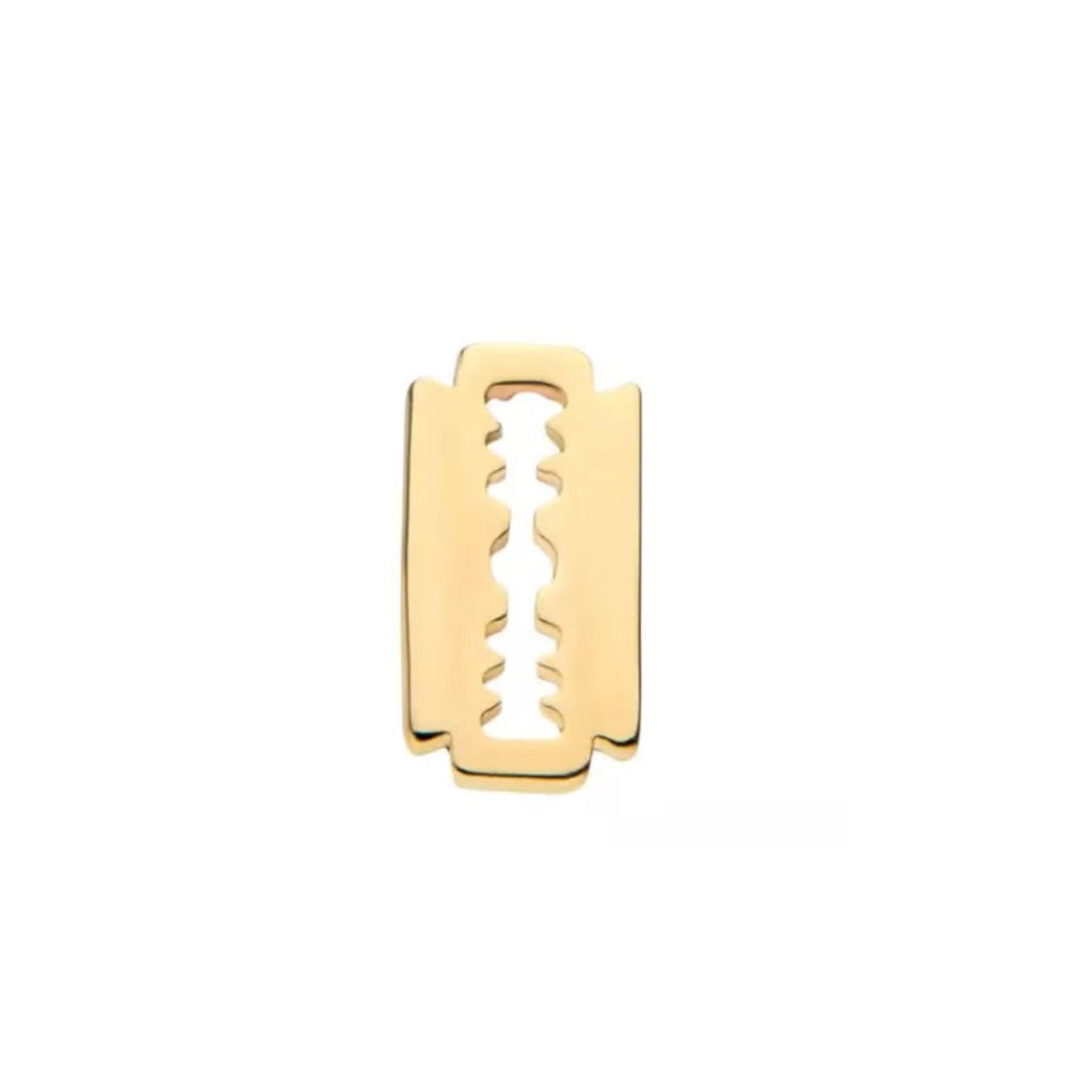 14K Gold Threadless Razorblade Earring with Titanium Backing – MrInkwells