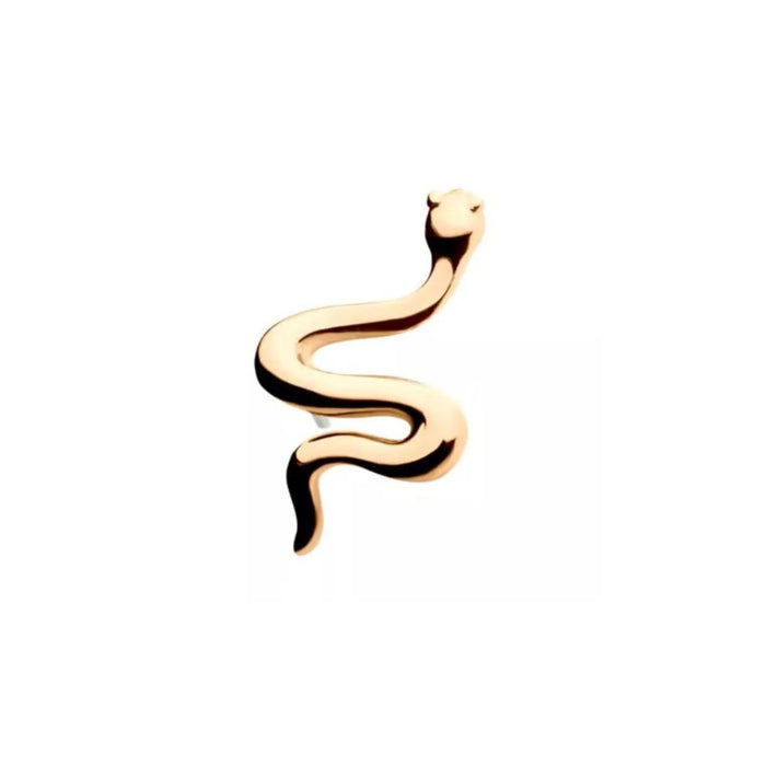 14K Gold Threadless Smooth Snake Earring with Titanium Backing
