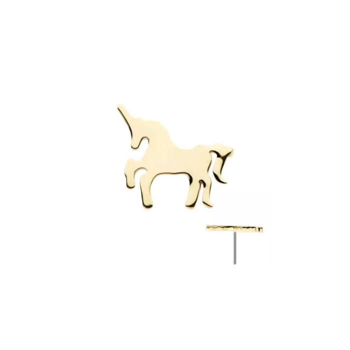 14K Gold Threadless Unicorn Earring with Titanium Backing